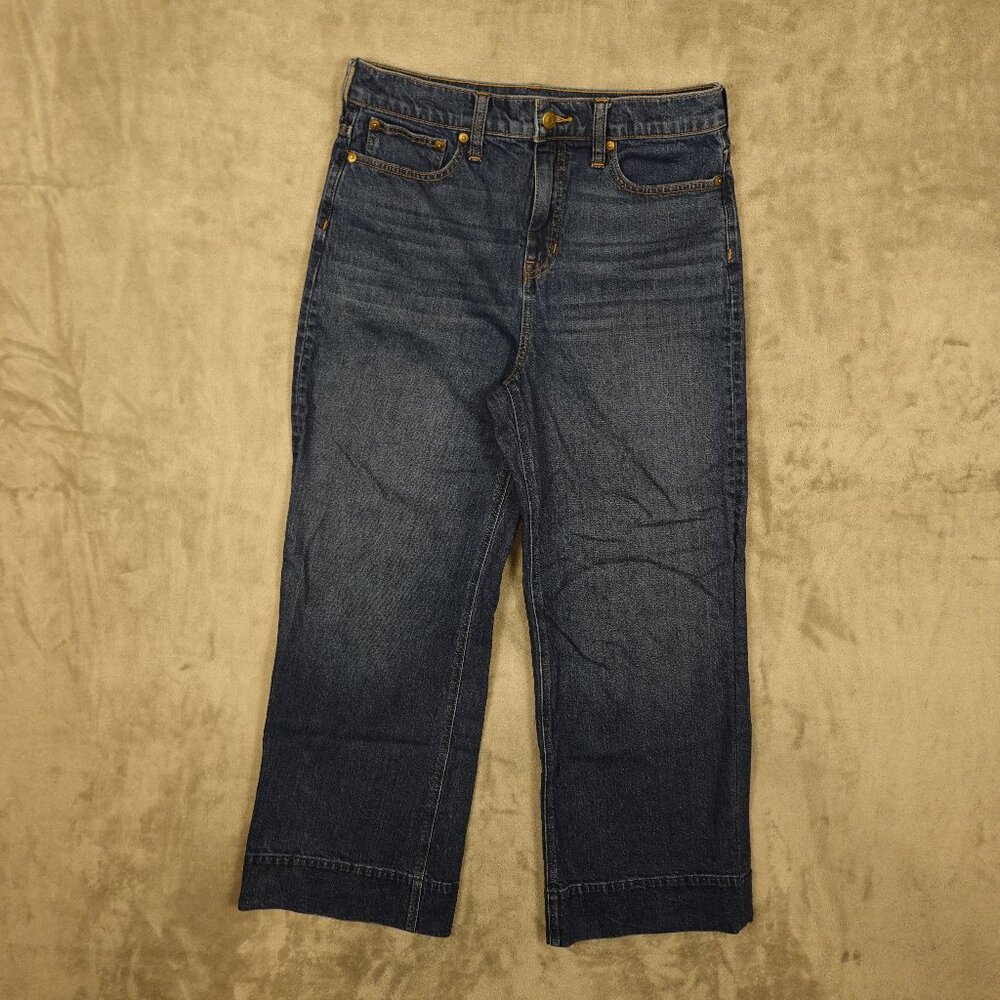 J.Crew Wide Leg‎ Trouser Jeans Women’s 29 Petite Dark Wash Denim Blue